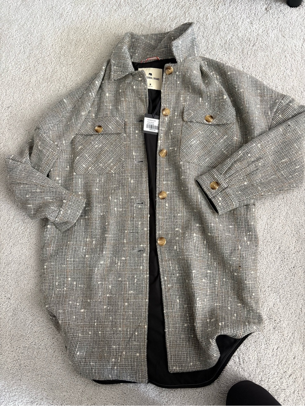 The Normal Brand Gray Tweed Utility Jacket with Gold Buttons